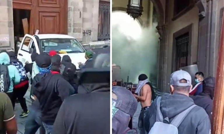 Los impactantes videos de la irrupción de los normalistas de Ayotzinapa a Palacio Nacional
