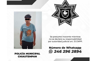 Asegura Policía de Chiautempan a sujeto por intento de robo de motocicleta
